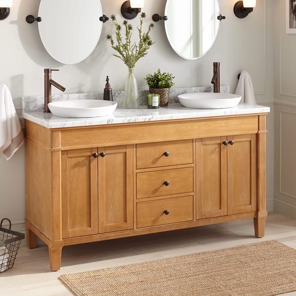 Signature Hardware 941071 Marilla 60" Double Vanity Set with Solid Oak